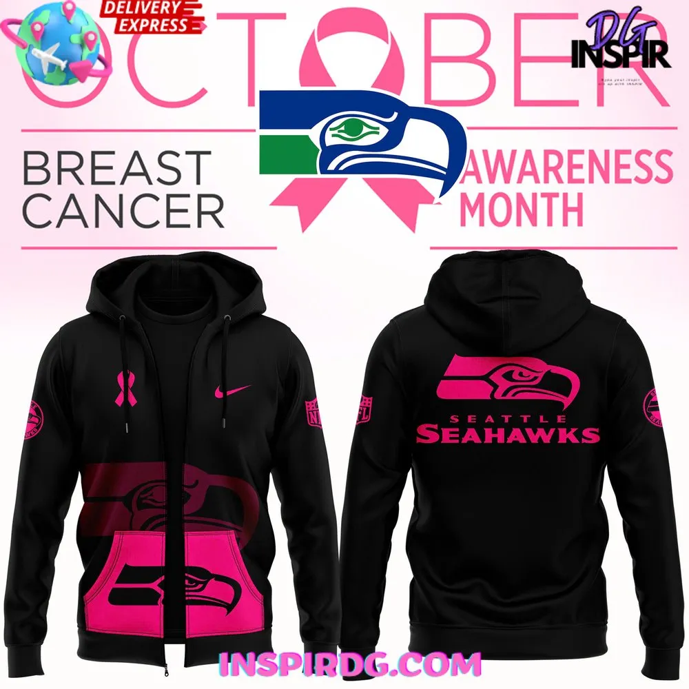 -Seattle Seahawks NFL Crucial Catch Breast Cancer 2024 Zip Hoodie