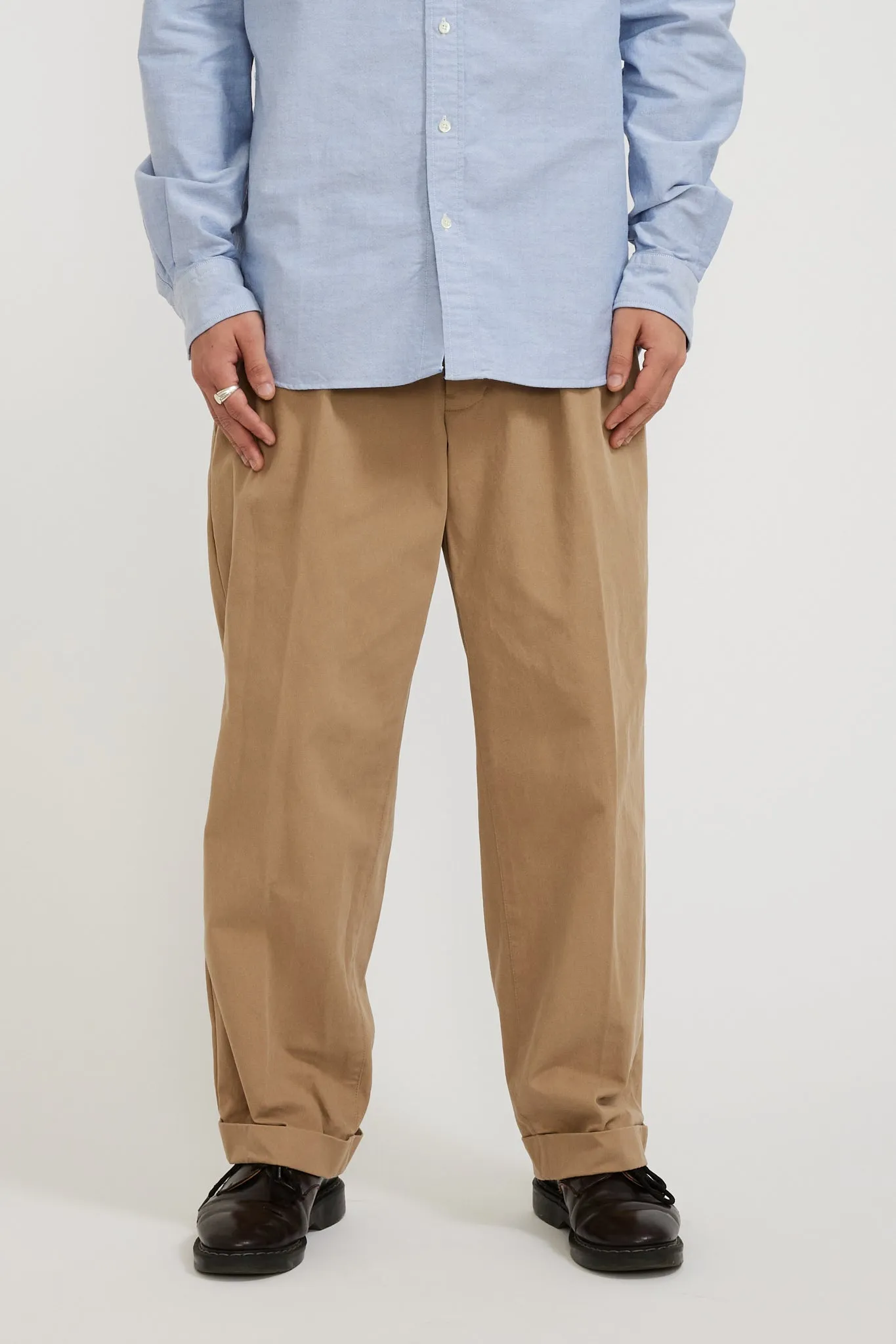 2 Pleats Trousers Twill Khaki