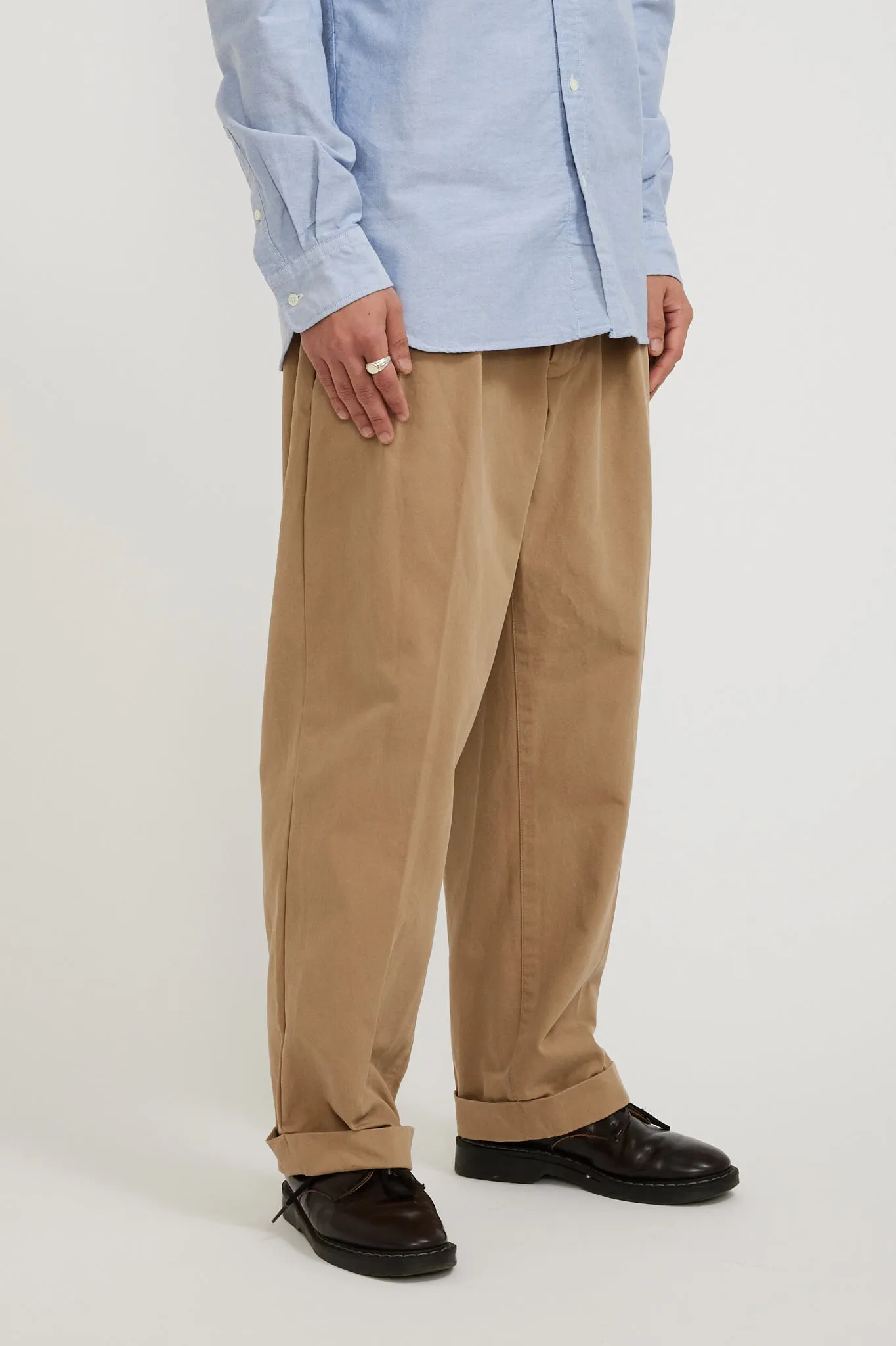 2 Pleats Trousers Twill Khaki