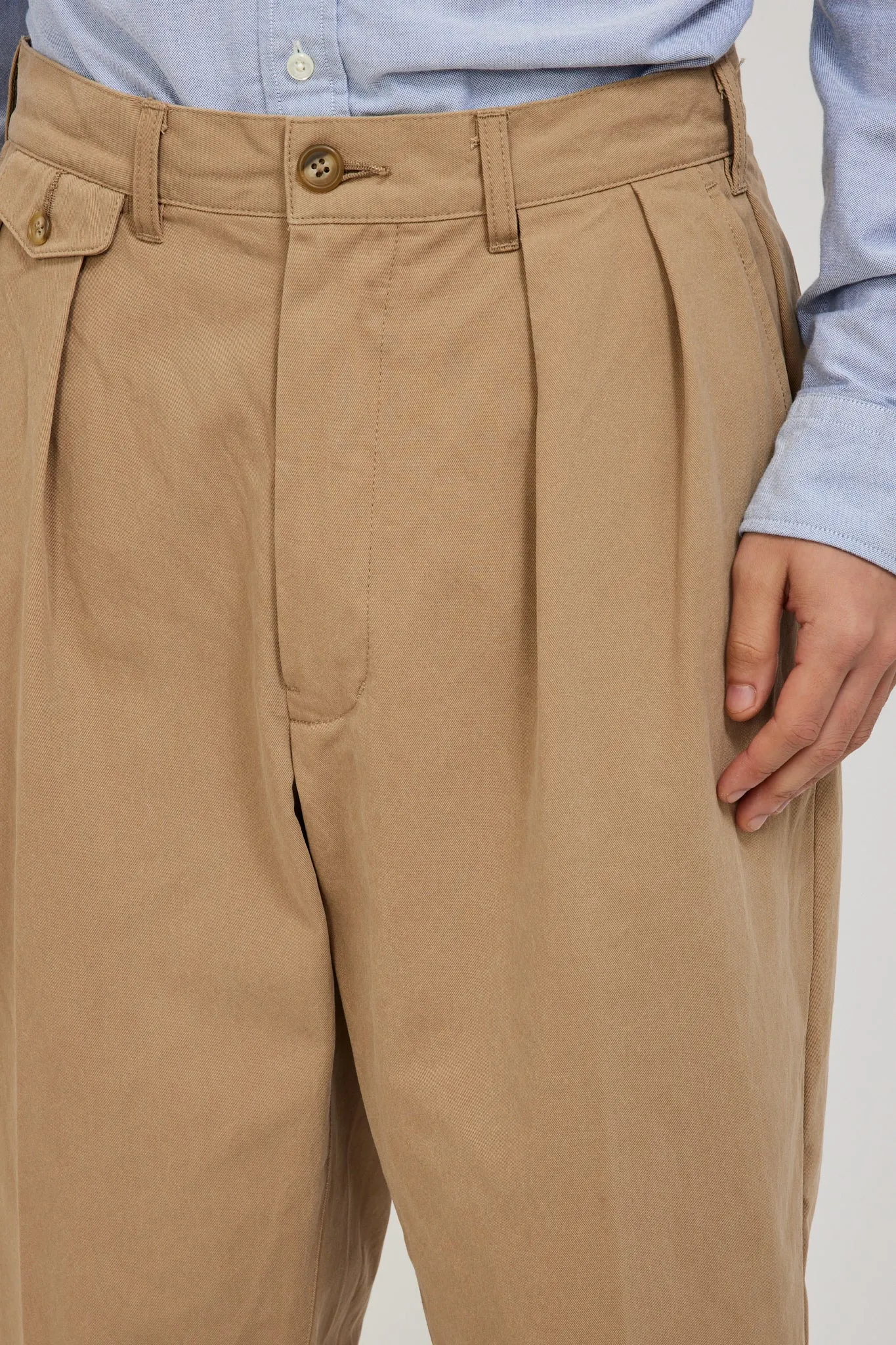 2 Pleats Trousers Twill Khaki