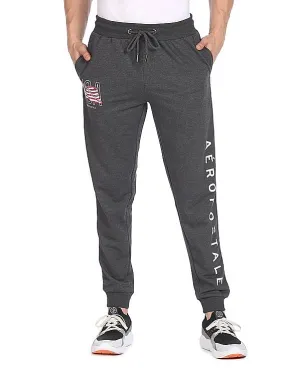 Aeropostale Men Charcoal Brand Print Heathered Joggers