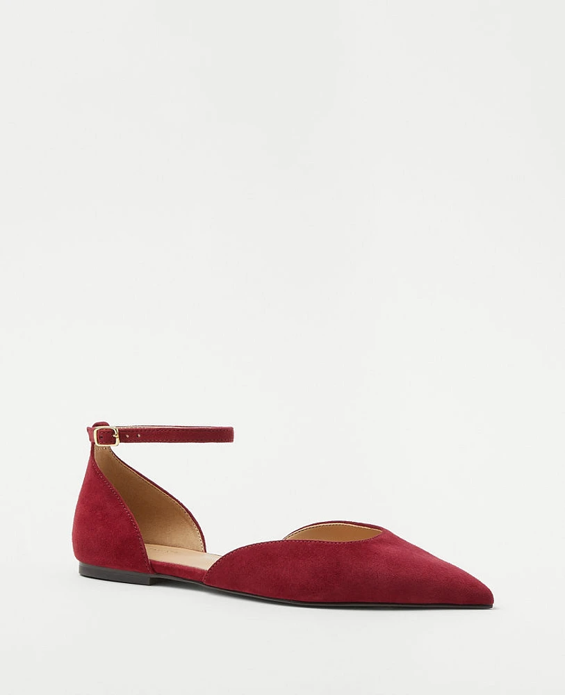 Ann Taylor Ankle Strap Pointy Toe Suede Flats Gingham Red Women's