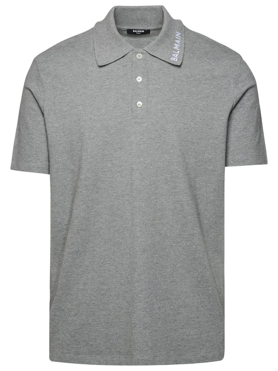 Balmain    Balmain Grey Cotton Polo Shirt