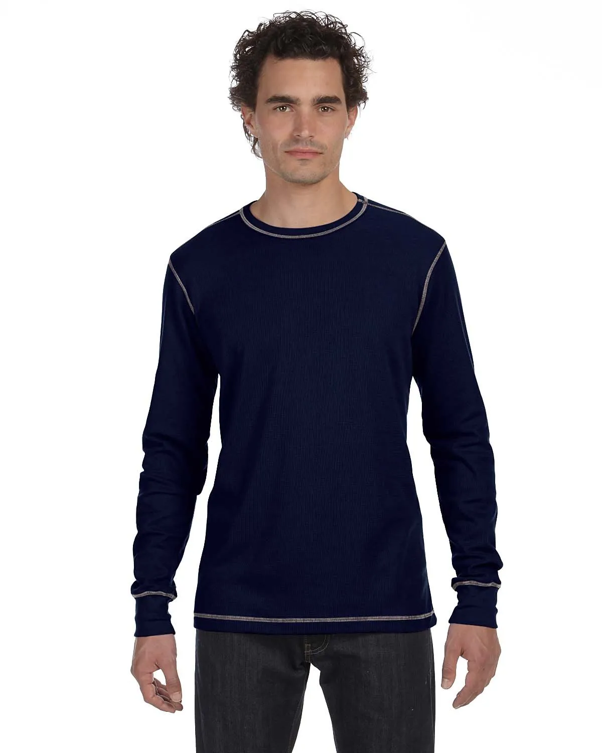 Bella + Canvas Thermal Long Sleeve T-Shirt 3500 Navy/ Grey