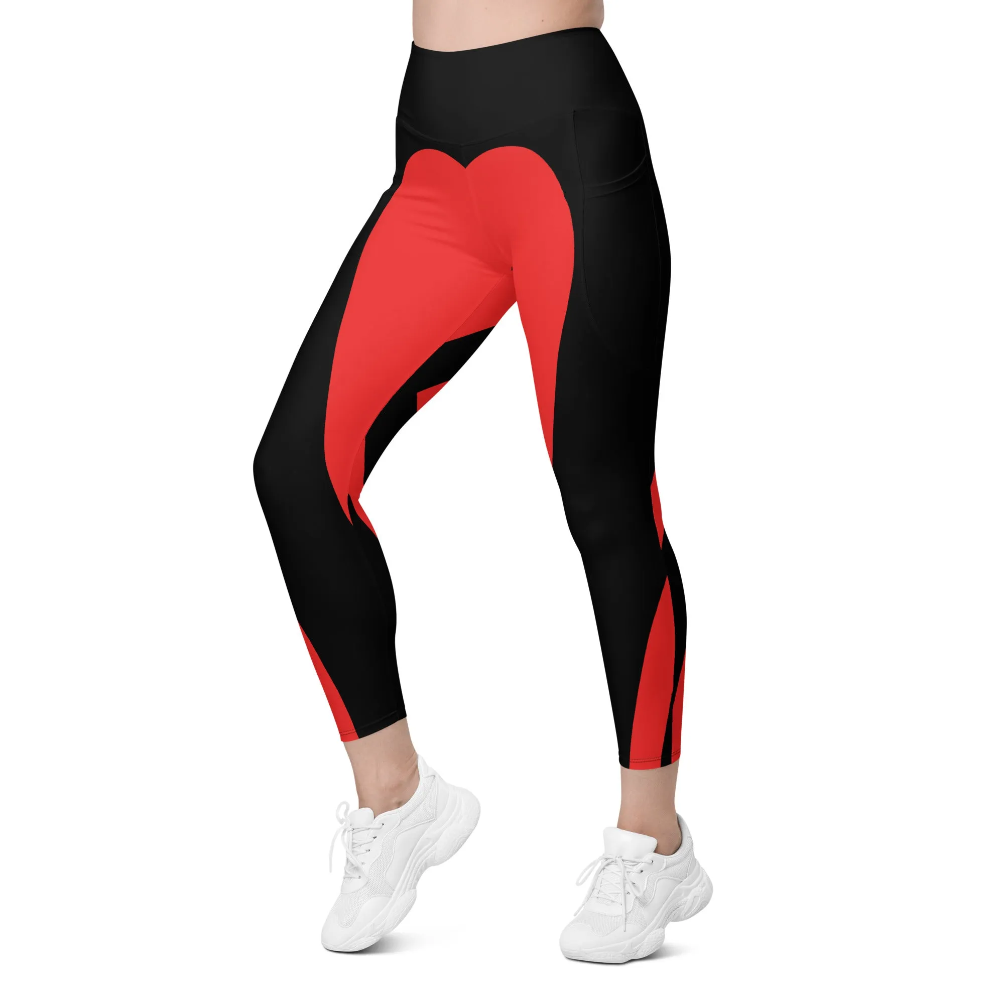 Black & Red Heart Shaped Leggings With Pockets