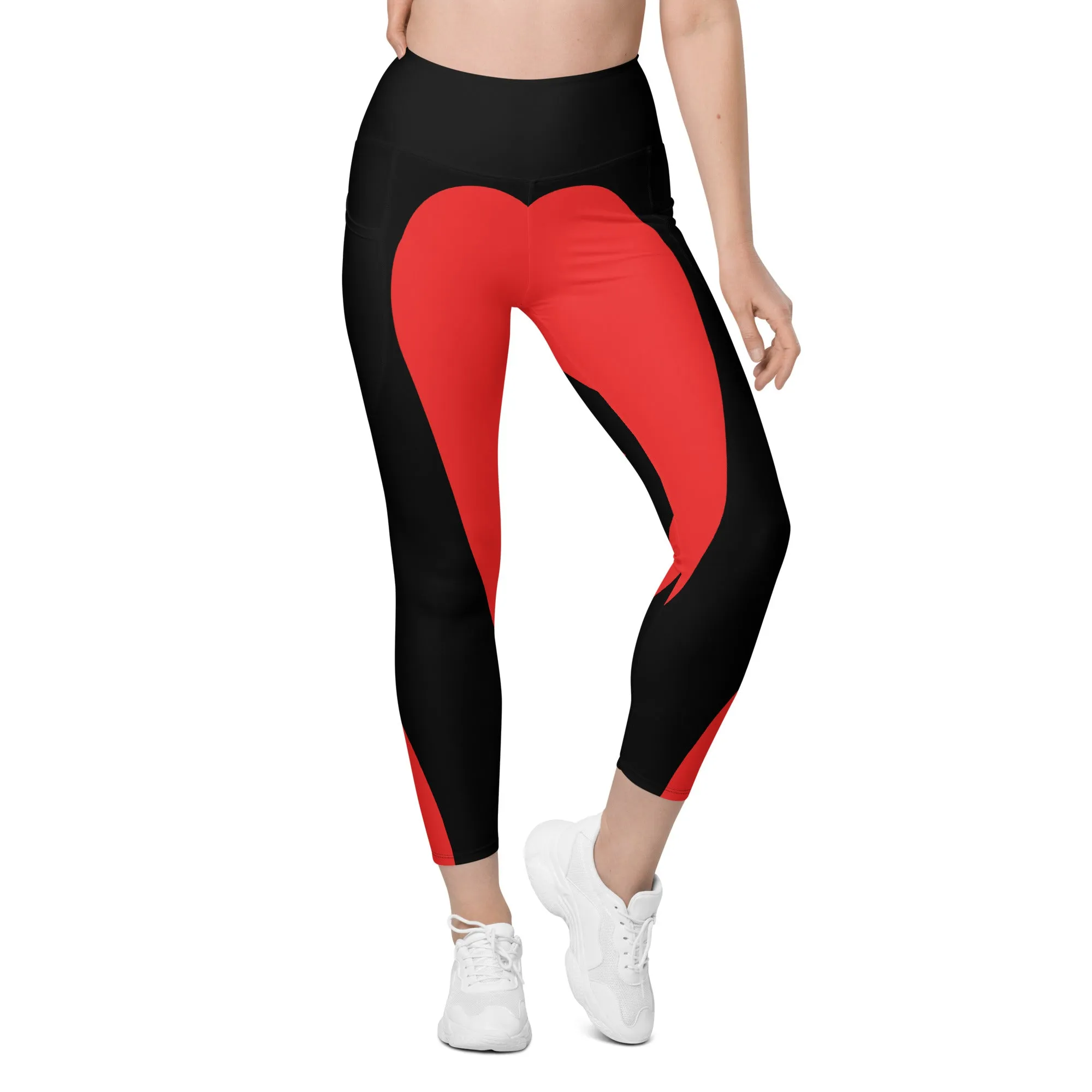 Black & Red Heart Shaped Leggings With Pockets