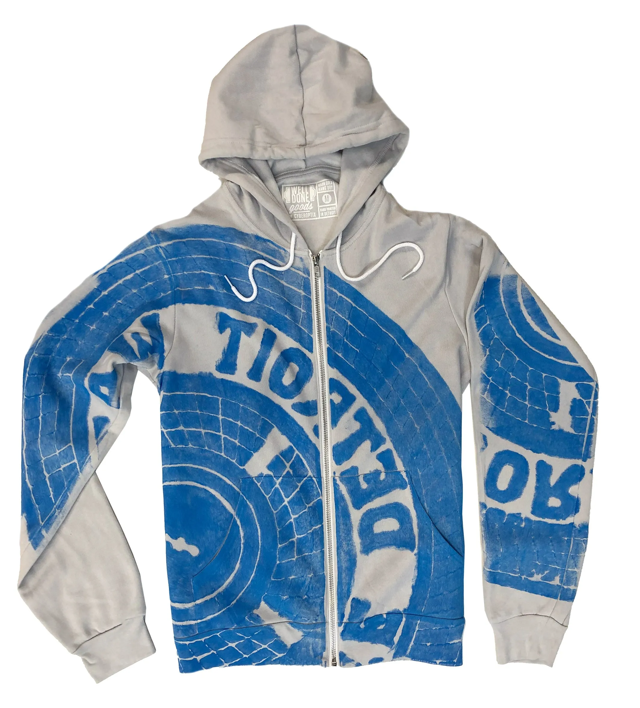 Blue Manhole Cover Zip Hoodie - Tire Print, Gameday Detroit Football Colors!