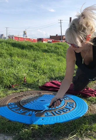 Blue Manhole Cover Zip Hoodie - Tire Print, Gameday Detroit Football Colors!