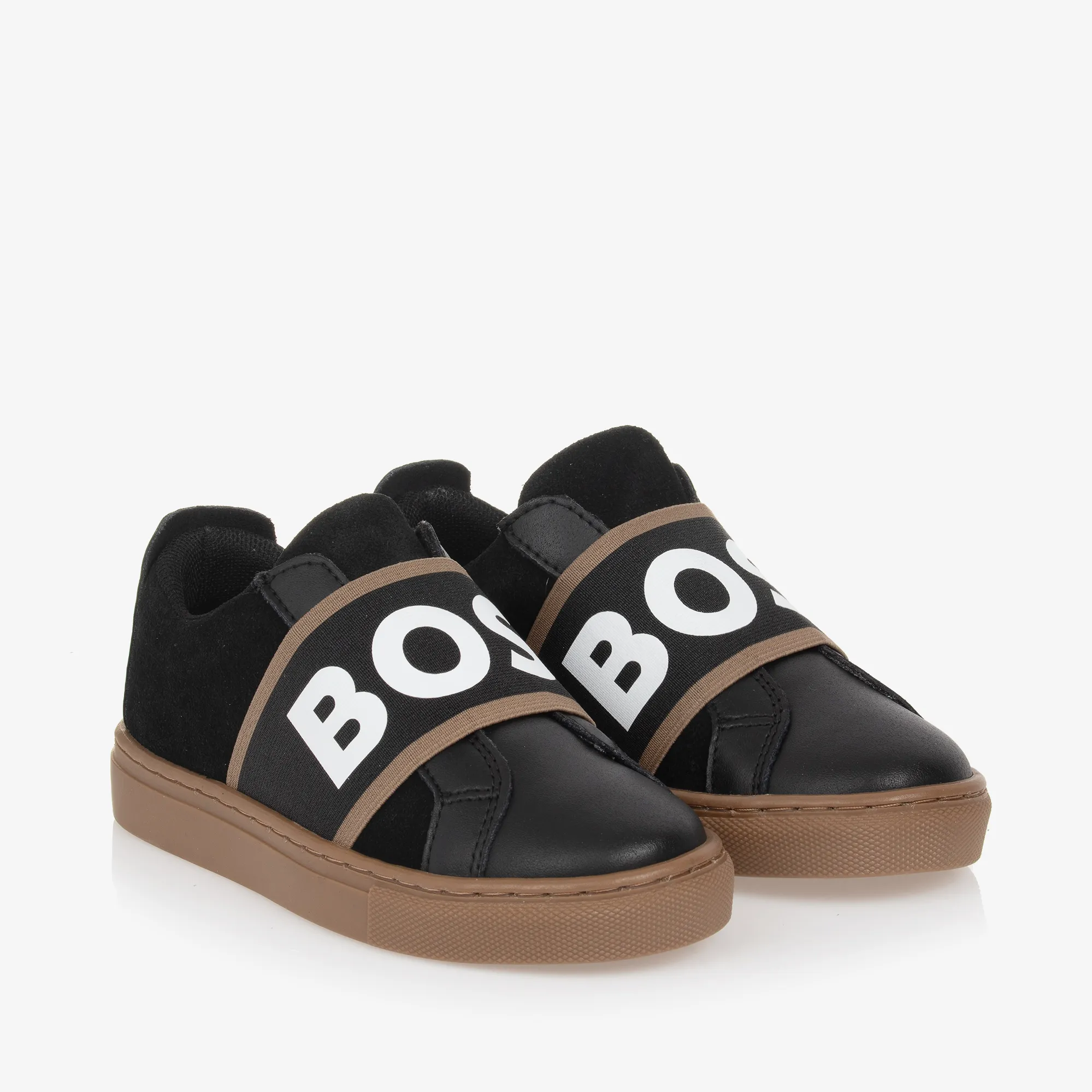 Boys Black Leather Trainers