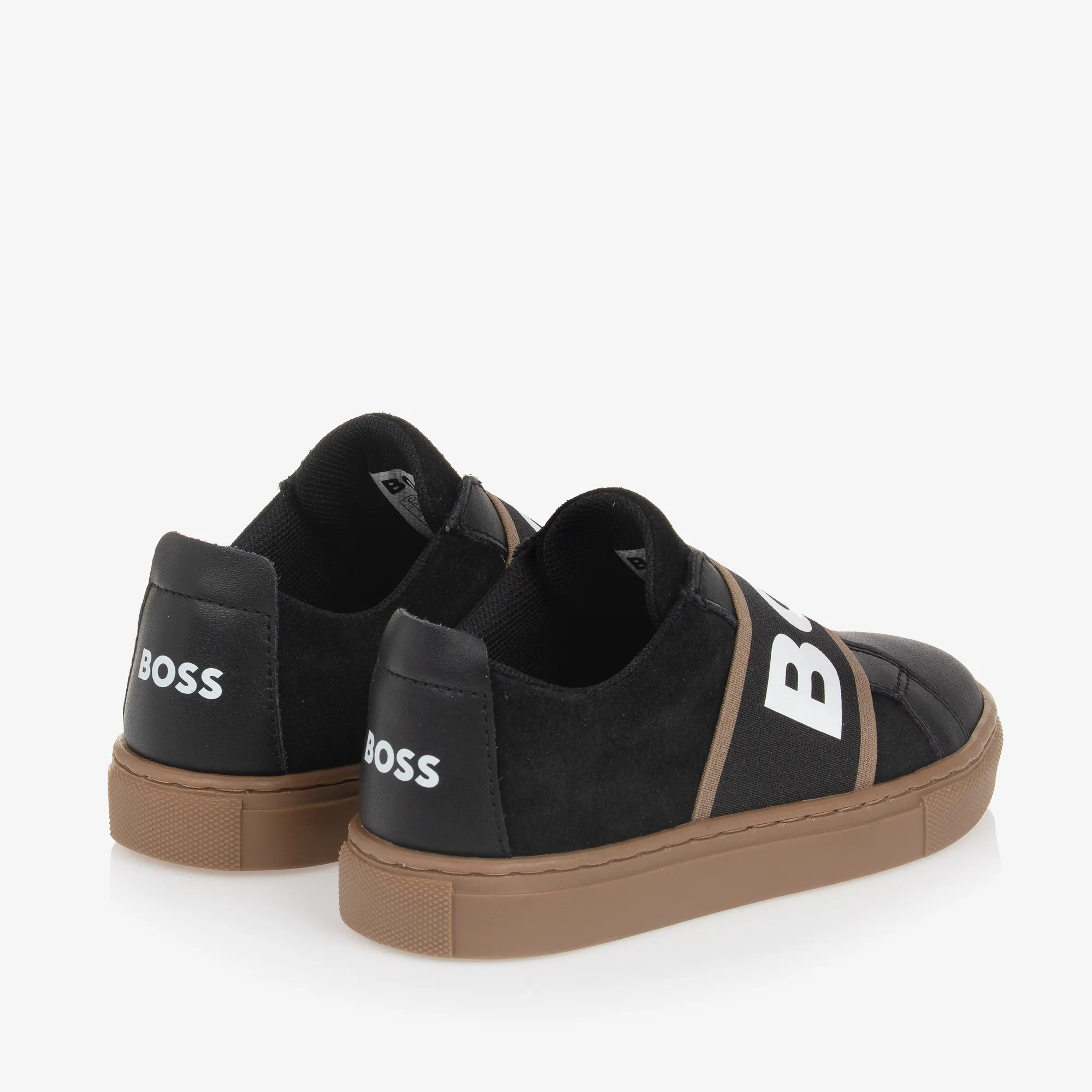 Boys Black Leather Trainers