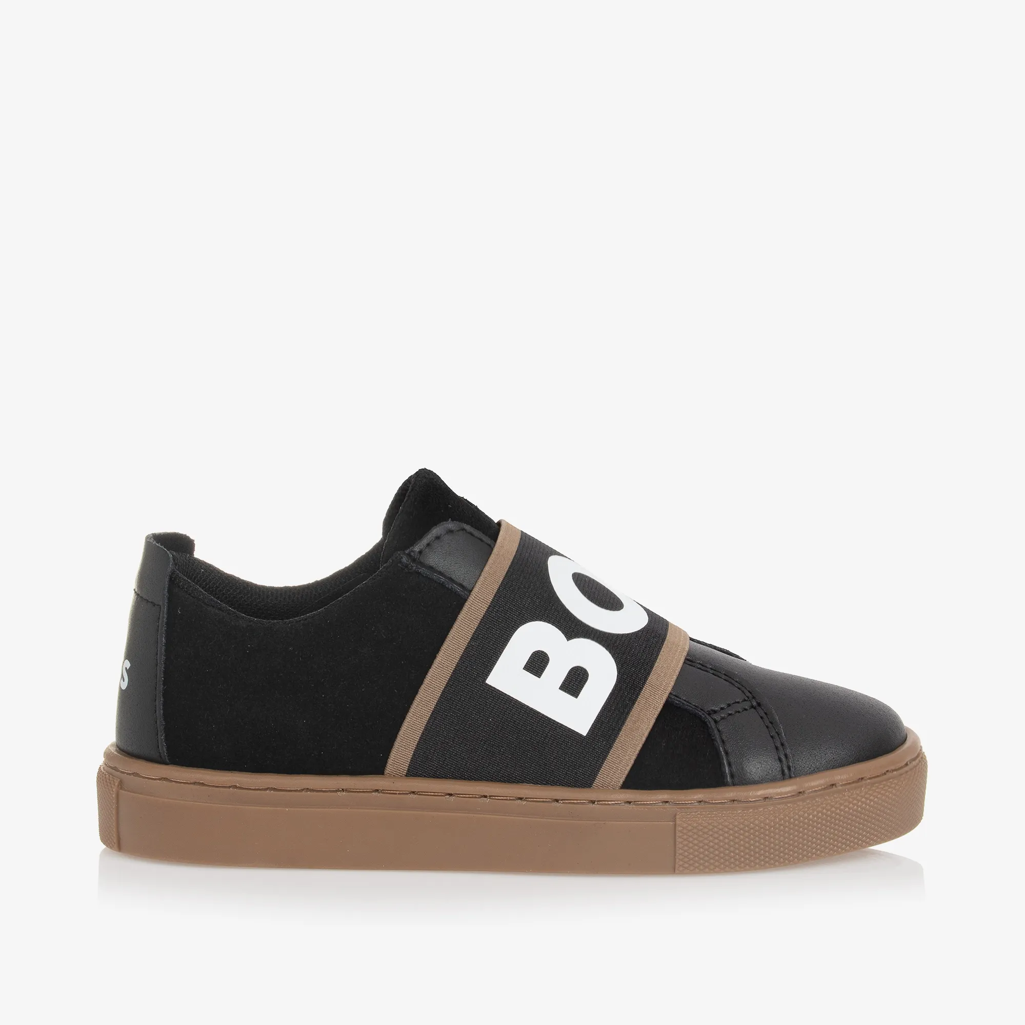 Boys Black Leather Trainers