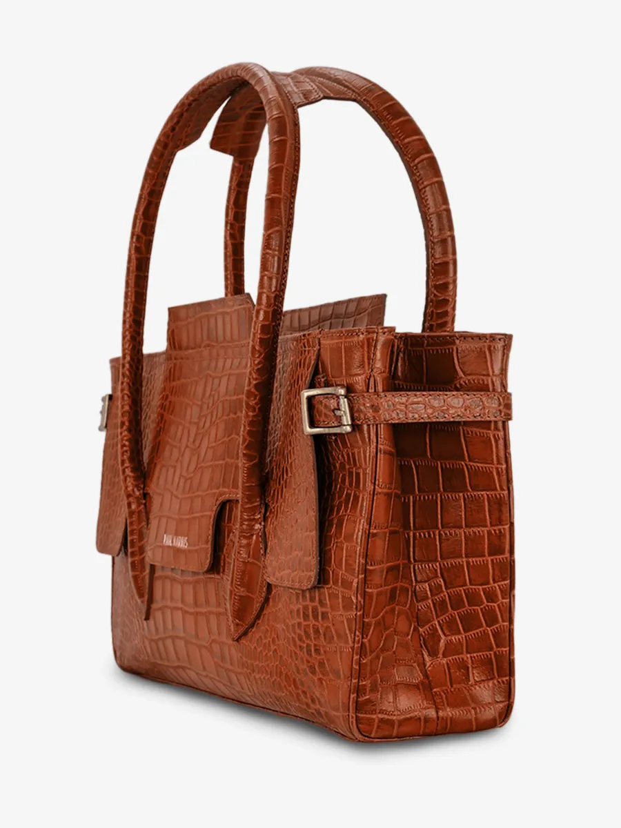 Brown Leather Shoulder Bag for Woman - Madeleine Alligator Amber | PAUL MARIUS