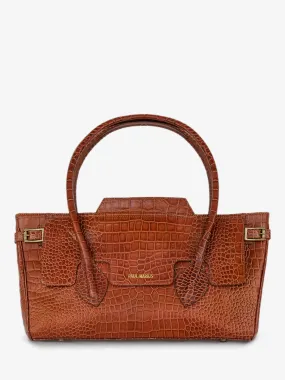 Brown Leather Shoulder Bag for Woman - Madeleine Alligator Amber | PAUL MARIUS