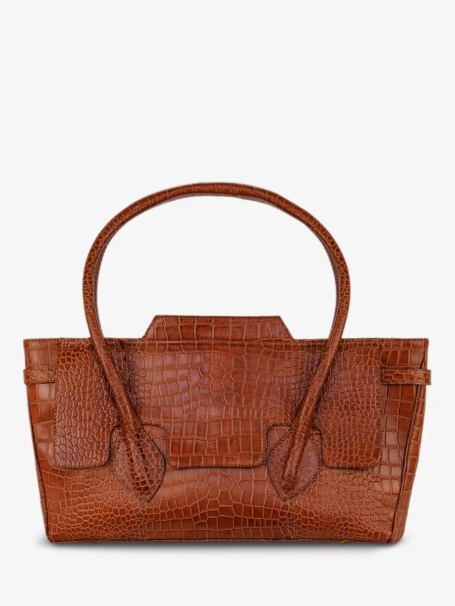 Brown Leather Shoulder Bag for Woman - Madeleine Alligator Amber | PAUL MARIUS