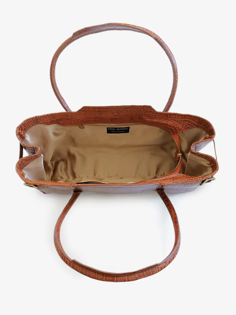 Brown Leather Shoulder Bag for Woman - Madeleine Alligator Amber | PAUL MARIUS