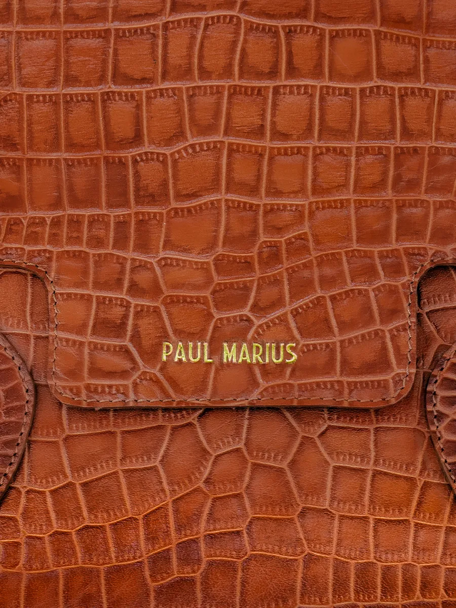 Brown Leather Shoulder Bag for Woman - Madeleine Alligator Amber | PAUL MARIUS