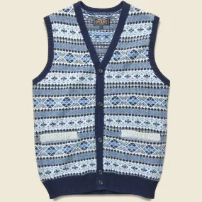 Button Knit Vest - Indigo Fair Isle