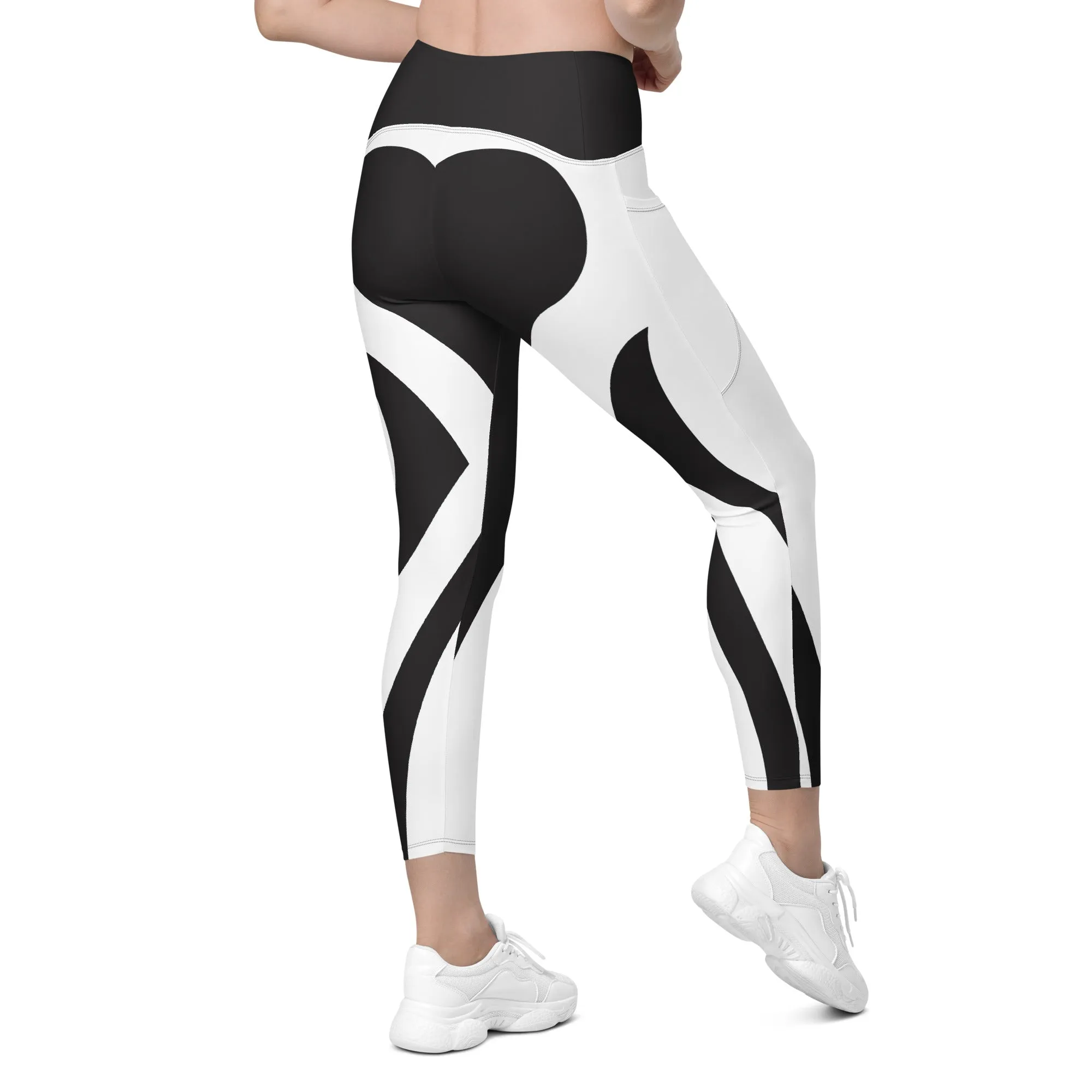 Charcoal Black & White Heart Shaped Leggings With Pockets