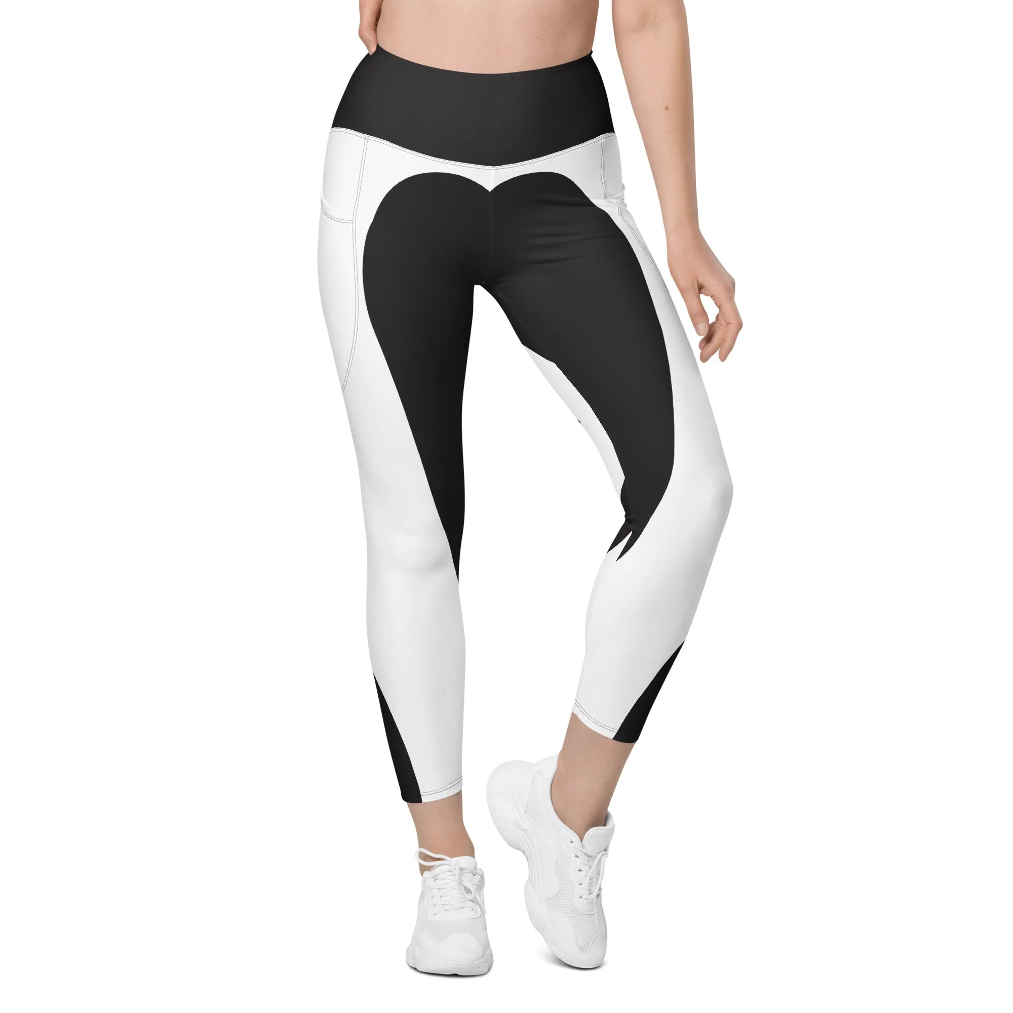 Charcoal Black & White Heart Shaped Leggings With Pockets