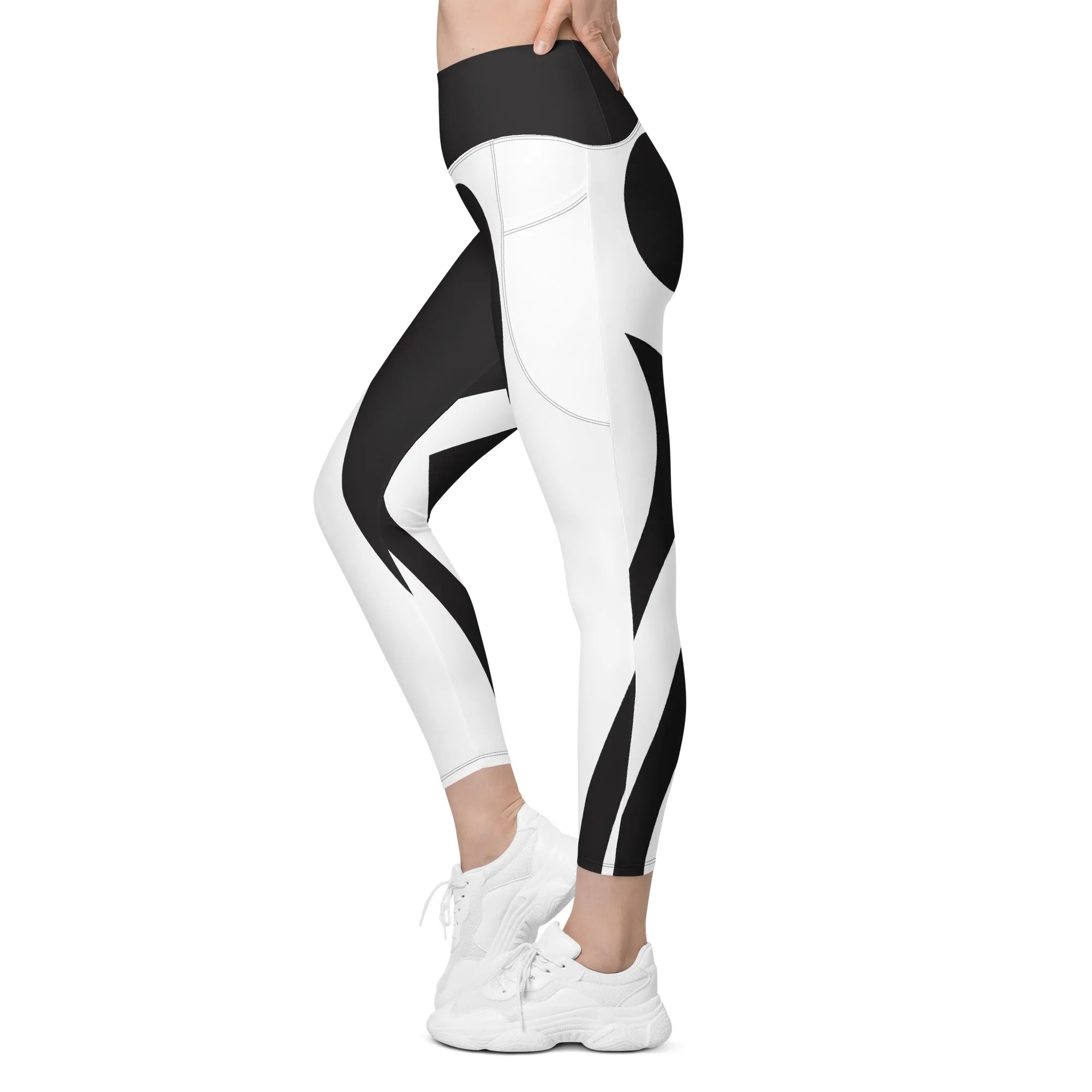 Charcoal Black & White Heart Shaped Leggings With Pockets