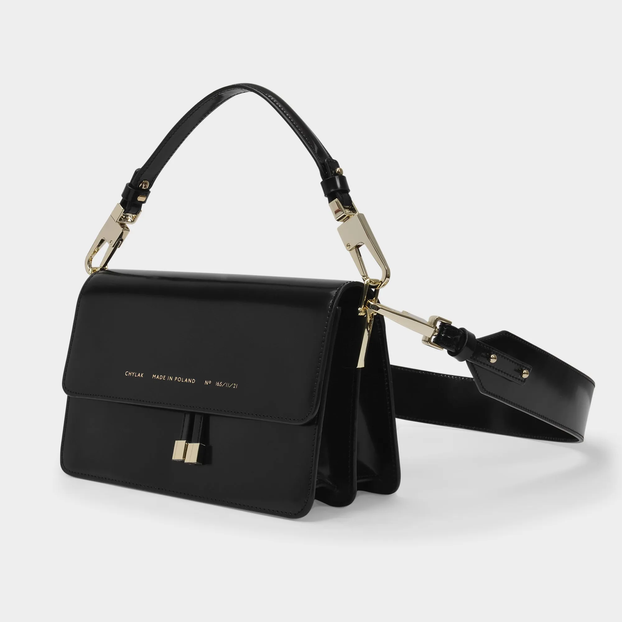 Chylak  Shoulder Bag in Glossy Black Leather