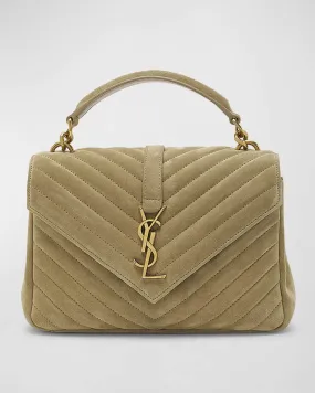 College Medium Flap YSL Shoulder Bag in Quilted Suede