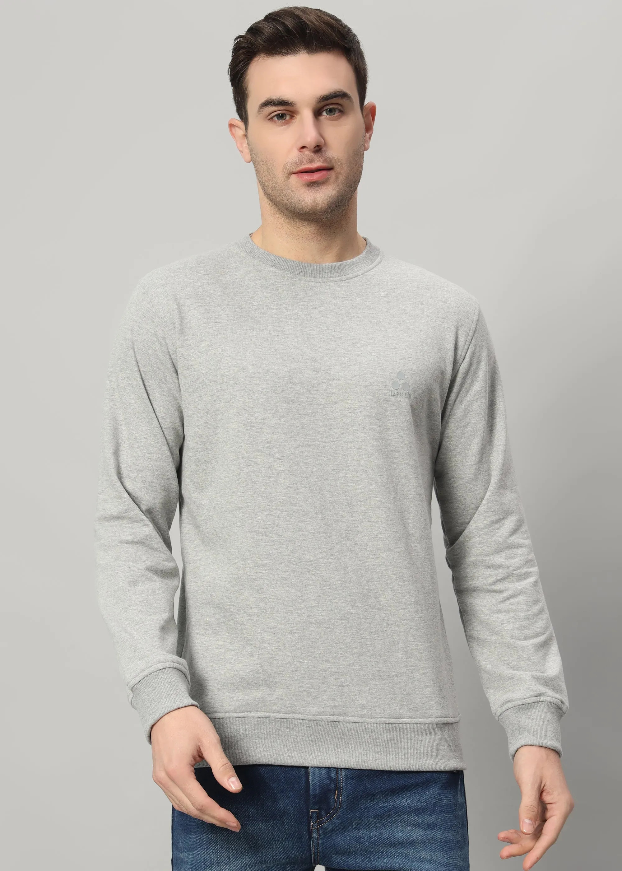 Cotton Grey Fleece Crew Neck Sweat Shirt