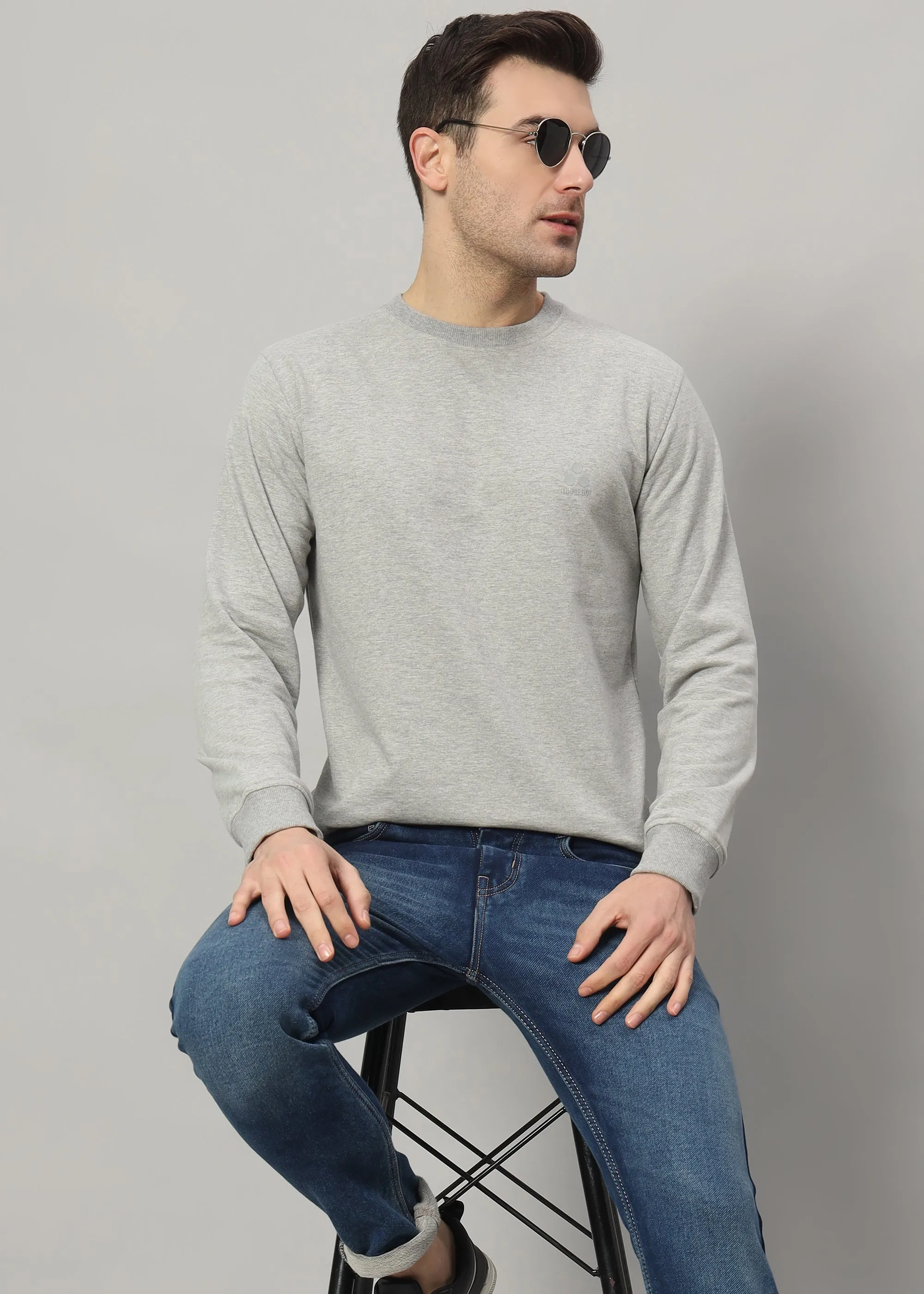 Cotton Grey Fleece Crew Neck Sweat Shirt