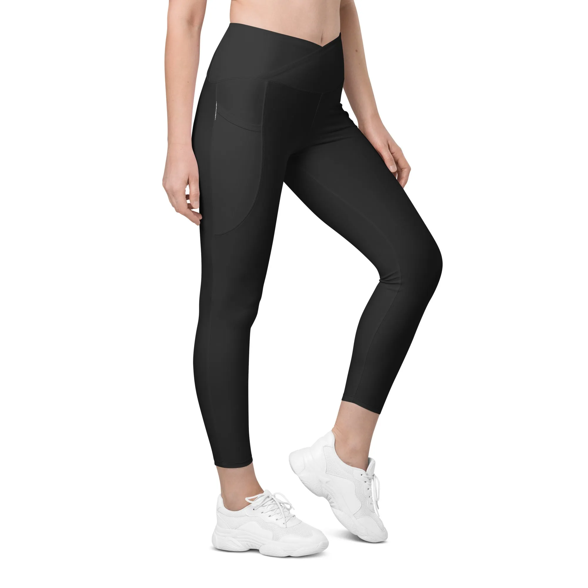 Dark Charcoal Black Crossover Leggings With Pockets