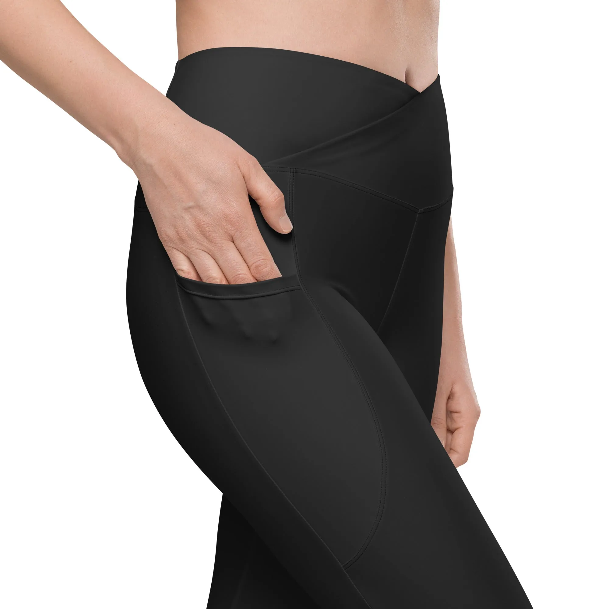 Dark Charcoal Black Crossover Leggings With Pockets