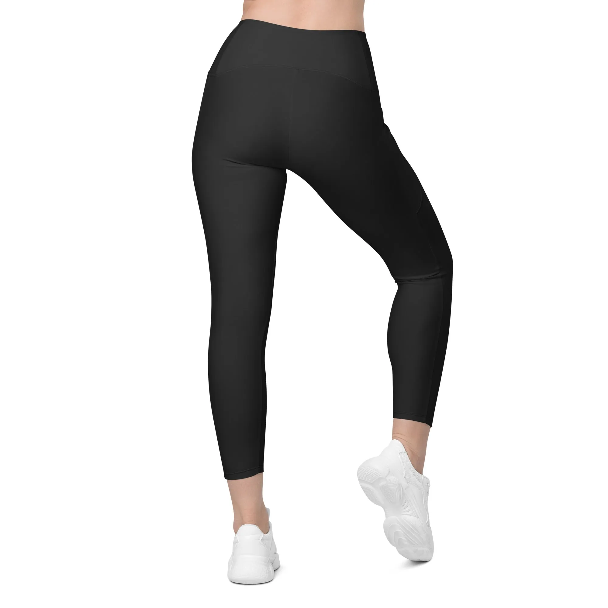 Dark Charcoal Black Crossover Leggings With Pockets