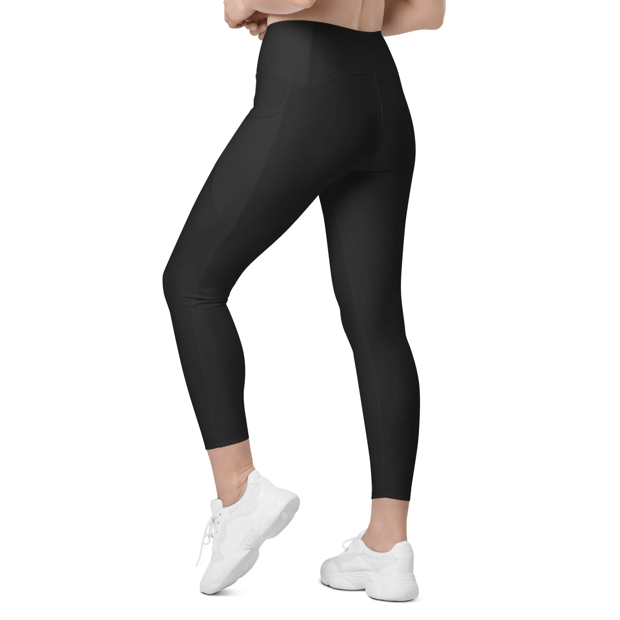 Dark Charcoal Black Crossover Leggings With Pockets