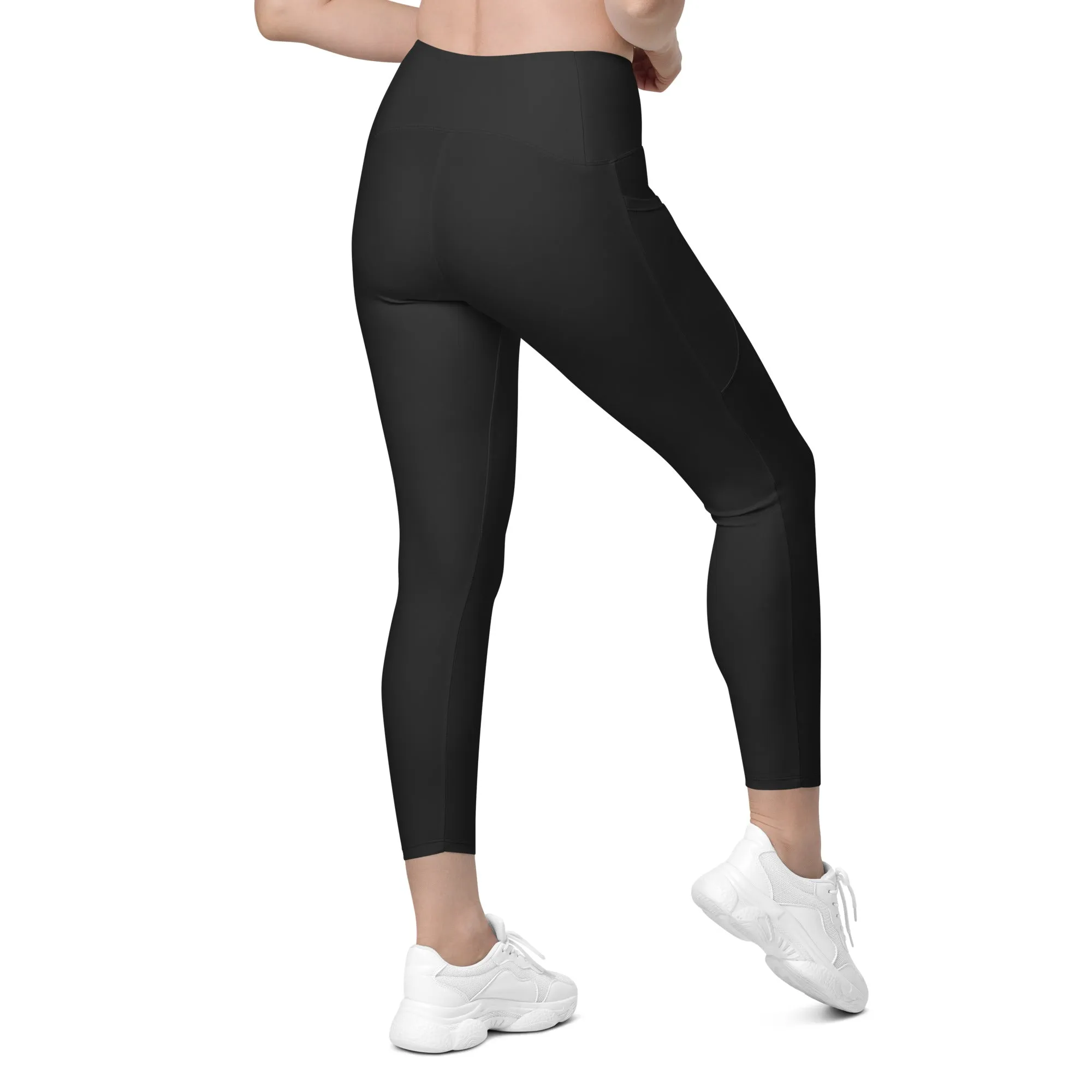 Dark Charcoal Black Crossover Leggings With Pockets