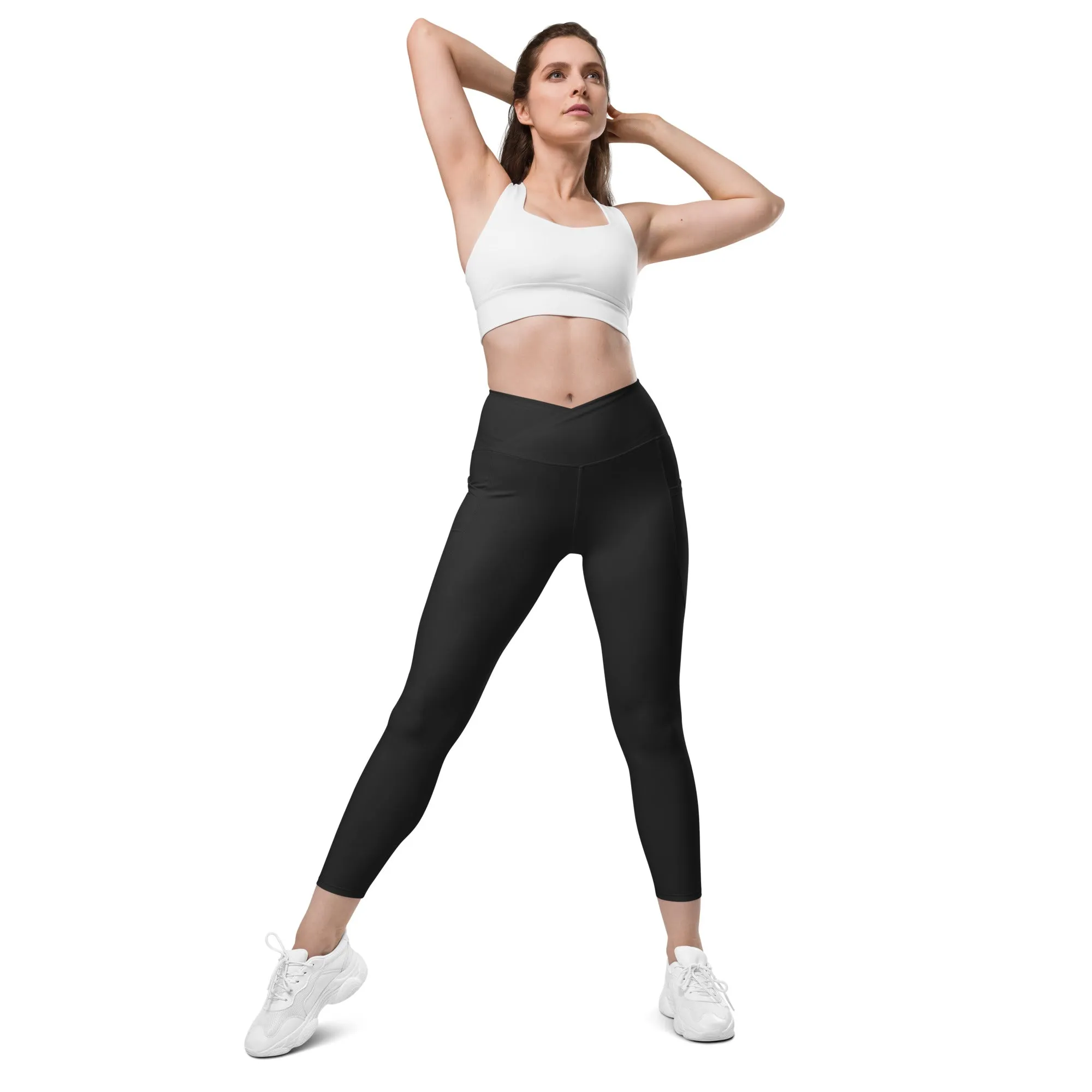 Dark Charcoal Black Crossover Leggings With Pockets