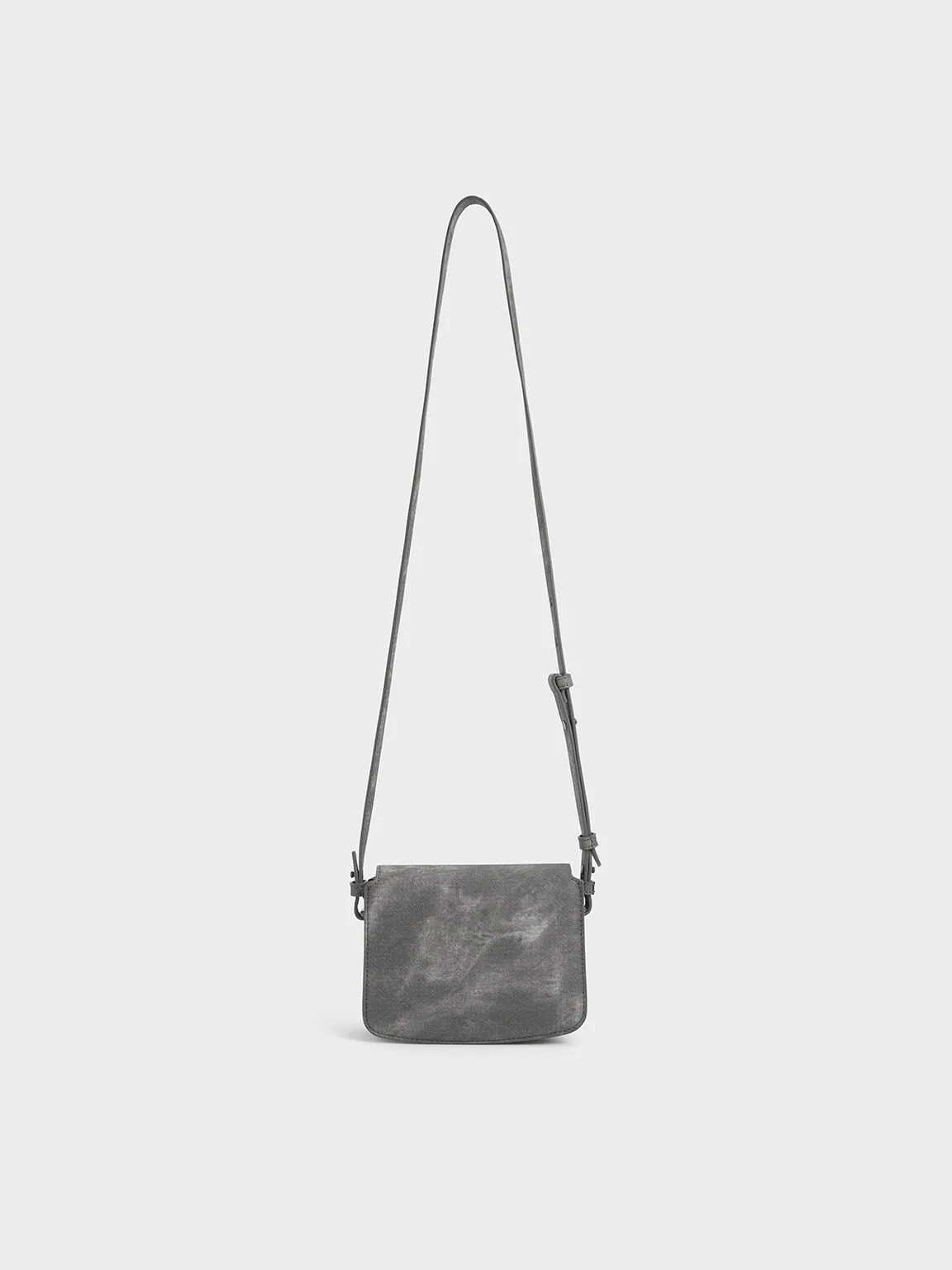 Denim Boxy Front Flap Shoulder Bag - Dark Grey