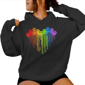 Dog Paws Rainbow Heart Dog Lover Gay Pride Lgbt Women Hoodie