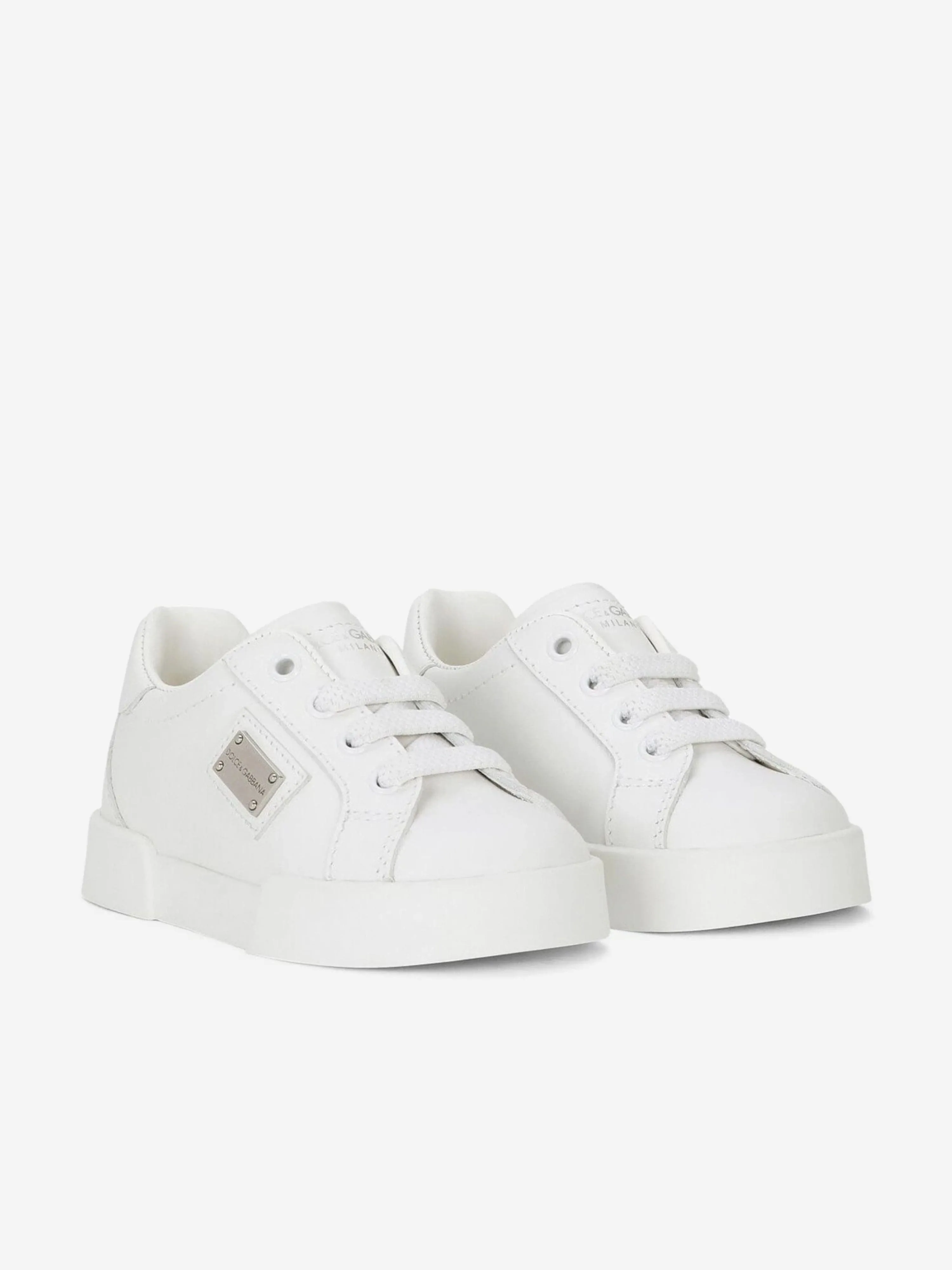 Dolce & Gabbana Boys Leather Portofino Trainers in White