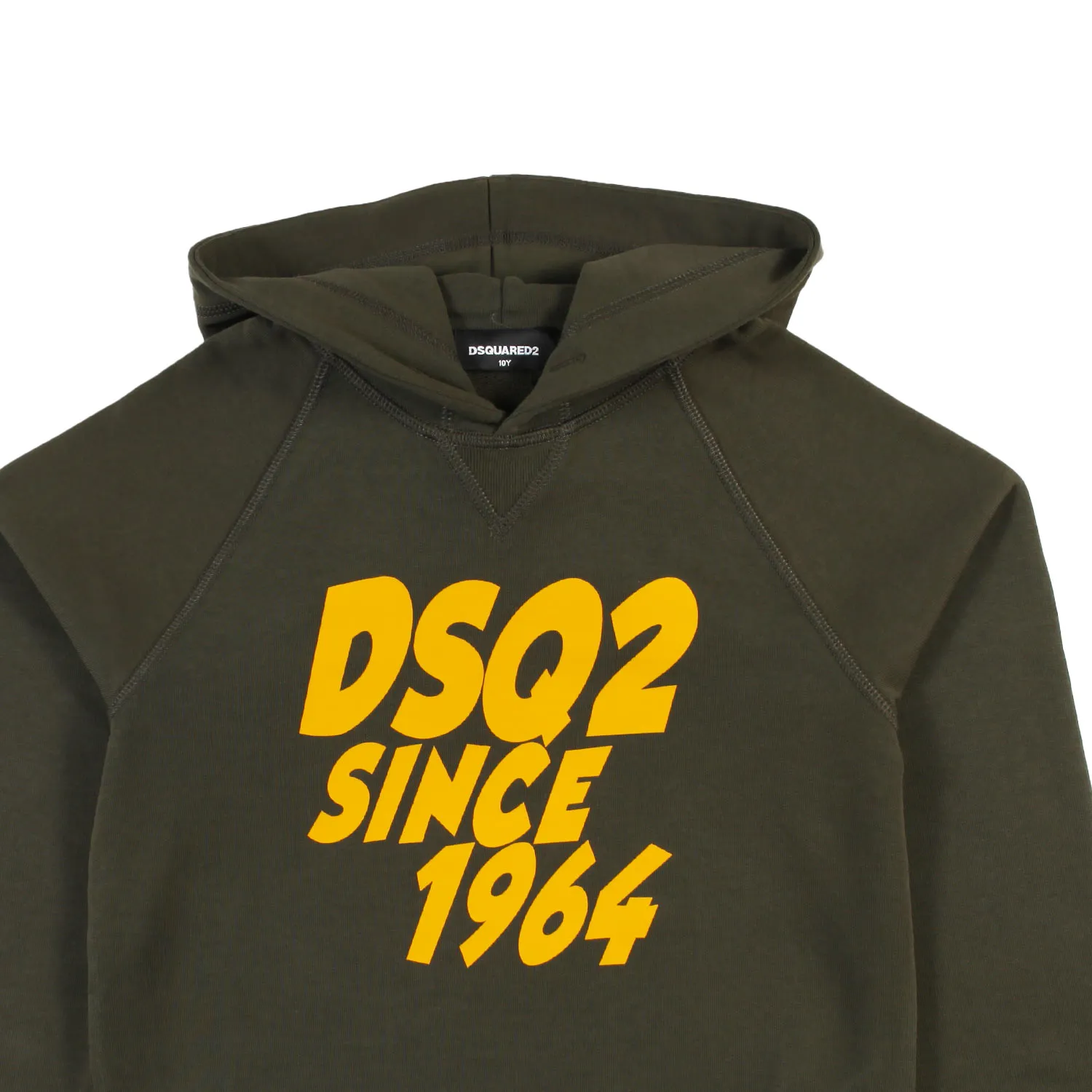 Dsquared2 Military Green Hoodie With Yellow Dsq2 Logo