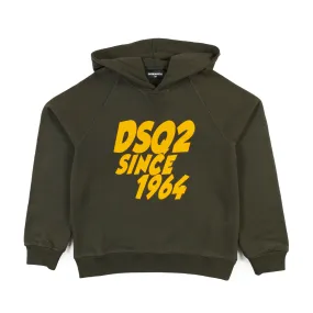 Dsquared2 Military Green Hoodie With Yellow Dsq2 Logo