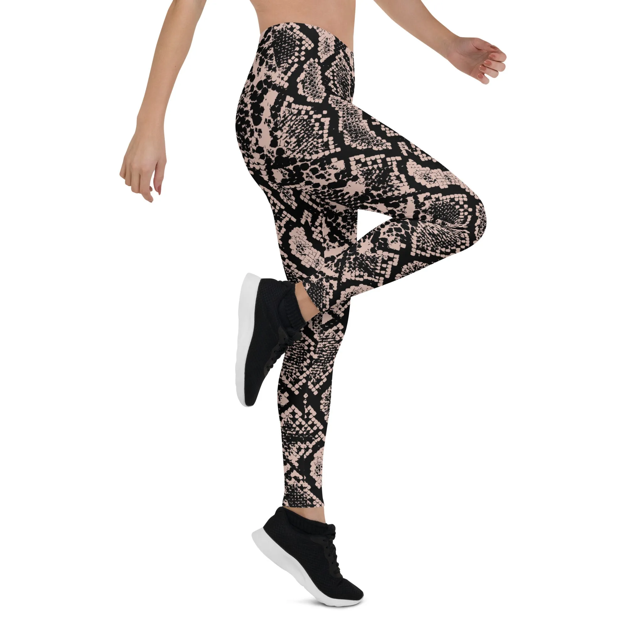 Dusty Pink and Black Snakeskin Leggings