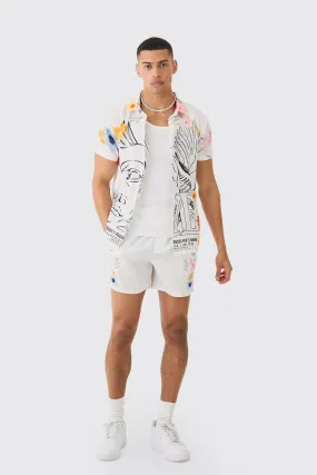 Floral Short Sleeve Satin Shirt & Short Set | boohooMAN UK