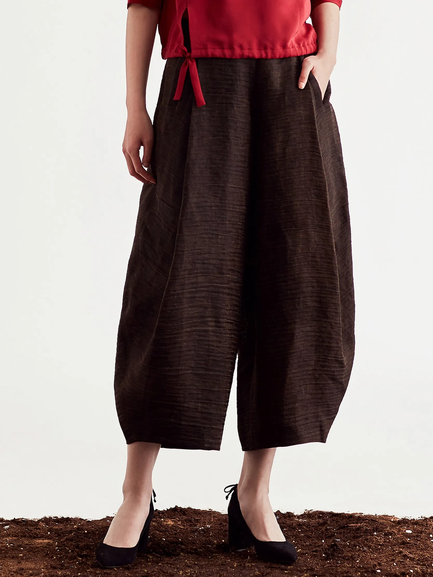 Gambiered Guangdong Linen-Nylon-Silk Wide Trousers