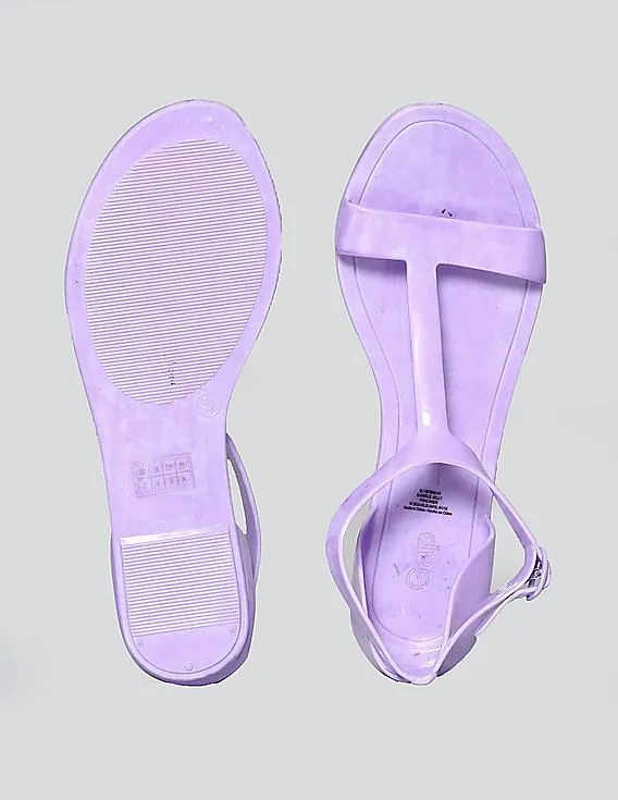 GAP Girls Purple Solid T-Strap Jelly Sandals