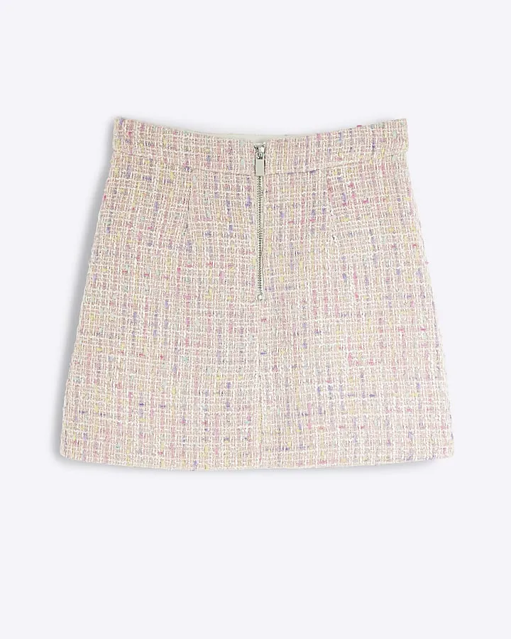 Girls pink boucle skirt