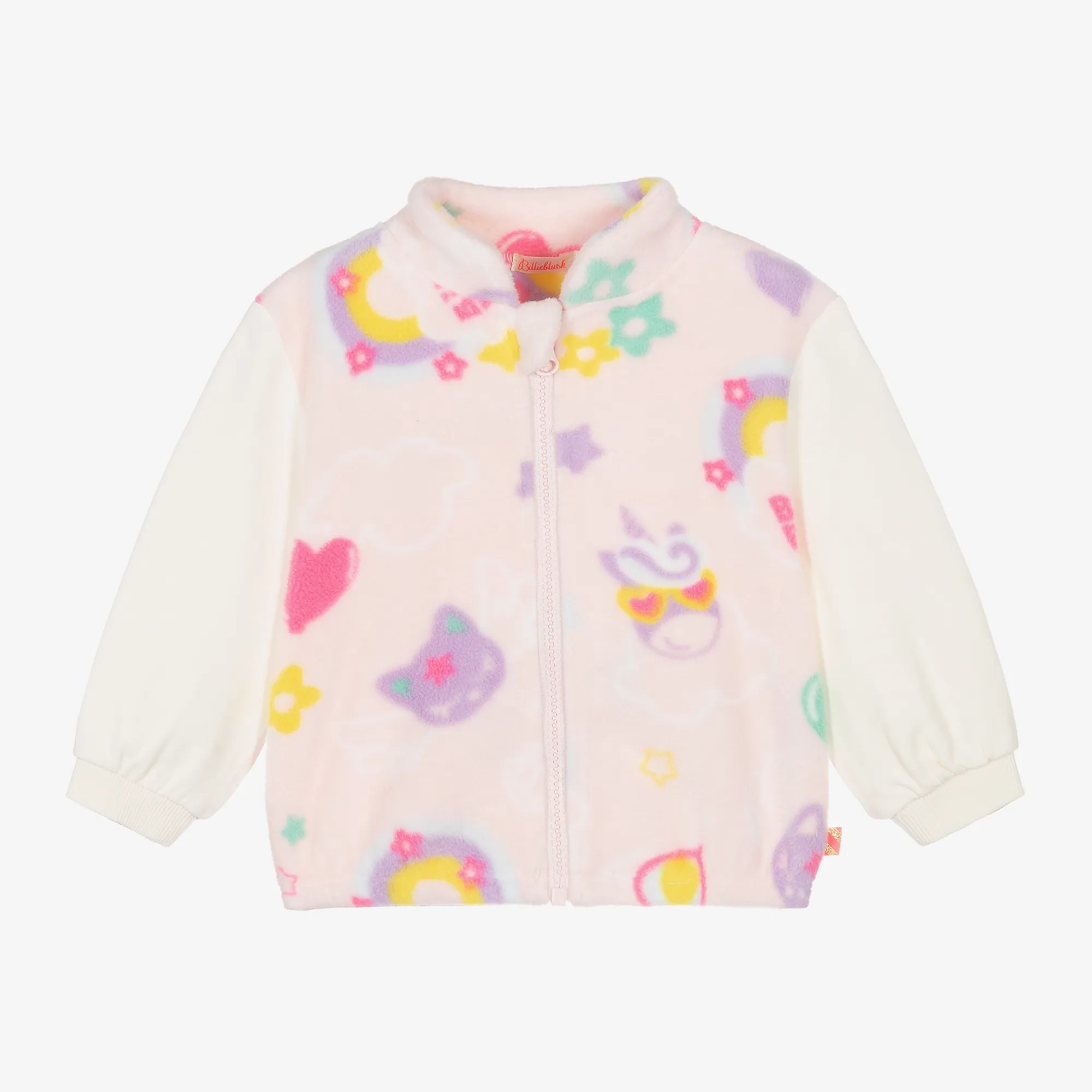 Girls Pink Rainbow Fleece Zip-Up Top