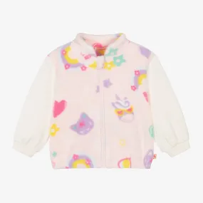 Girls Pink Rainbow Fleece Zip-Up Top