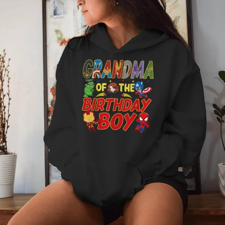 Grandma Of The Superhero Bday Boy Super Hero Family Party Women Hoodie