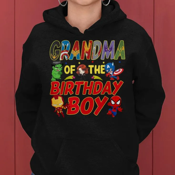 Grandma Of The Superhero Bday Boy Super Hero Family Party Women Hoodie