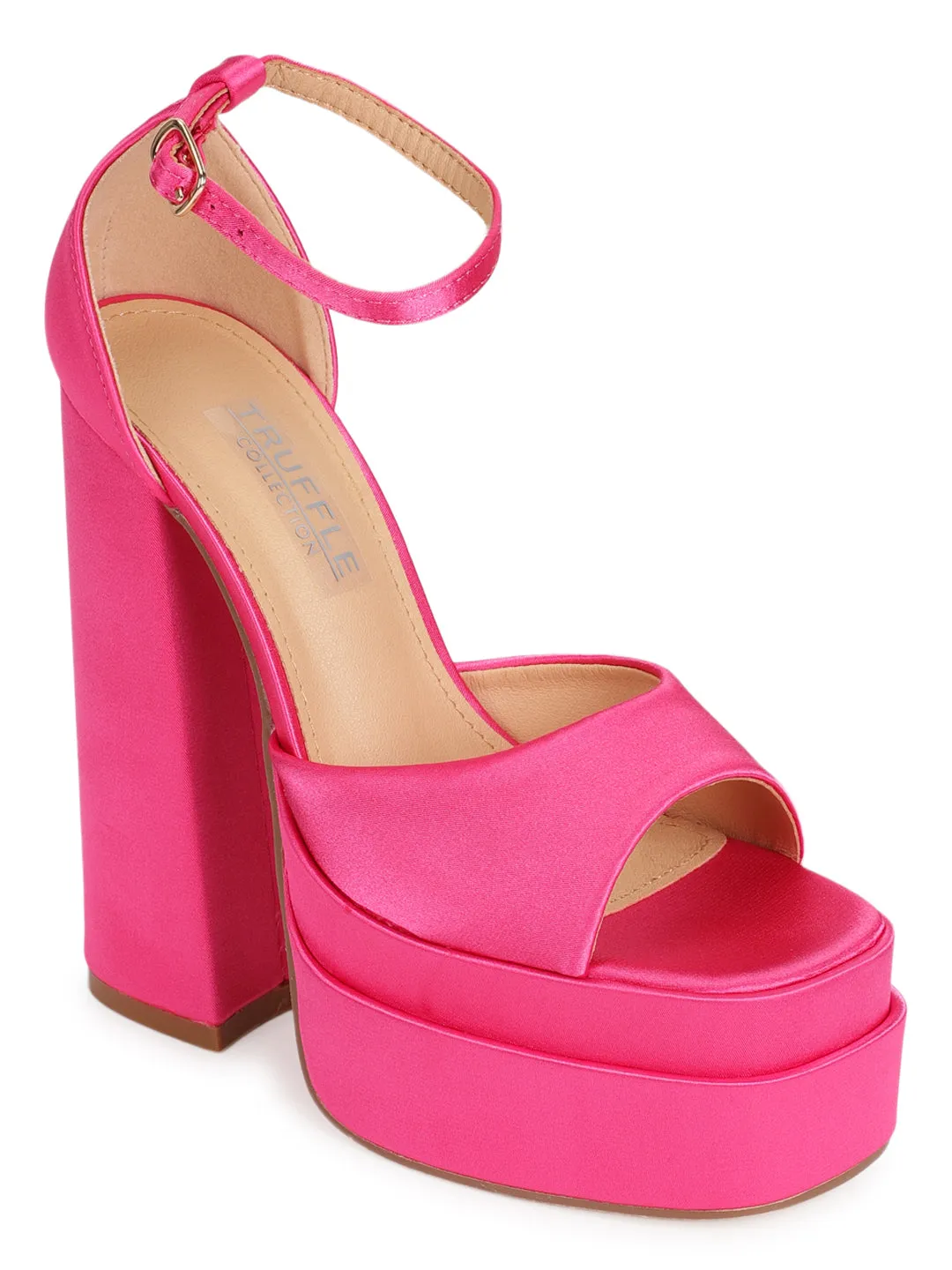 Hot Pink Satin Strappy Block Sandals (TC-GOWN2-PNK)