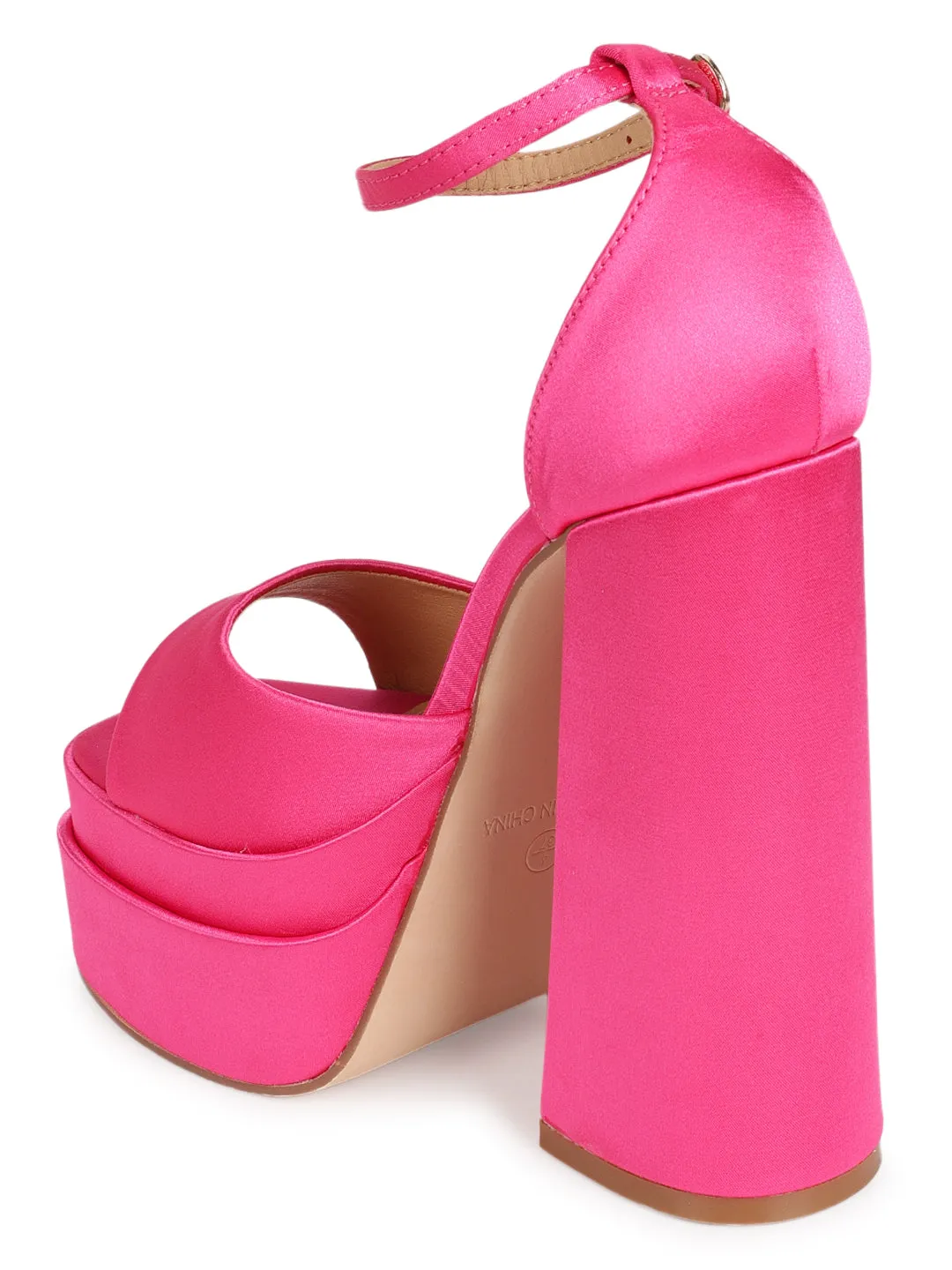 Hot Pink Satin Strappy Block Sandals (TC-GOWN2-PNK)